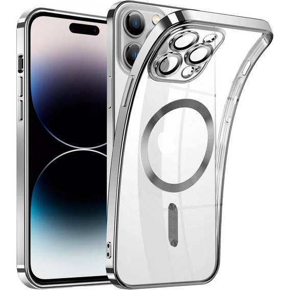 Case for iPhone 14 Pro, Electro MagSafe, silver + Screen Glass