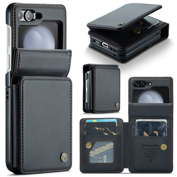 CASEME flip case for Samsung Galaxy Z Flip5 5G, Litchi Wallet, black