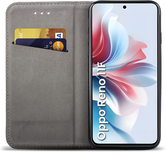 Case for Oppo Reno 11F 5G, Smart Magnet, dark blue + 9H glass