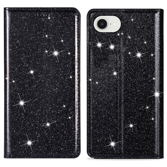 Flap case for iPhone 16E, Card Slot Glittery, black