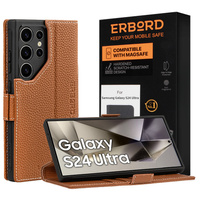 Leather case for Samsung Galaxy S24 Ultra, ERBORD LeatherWallet, brown