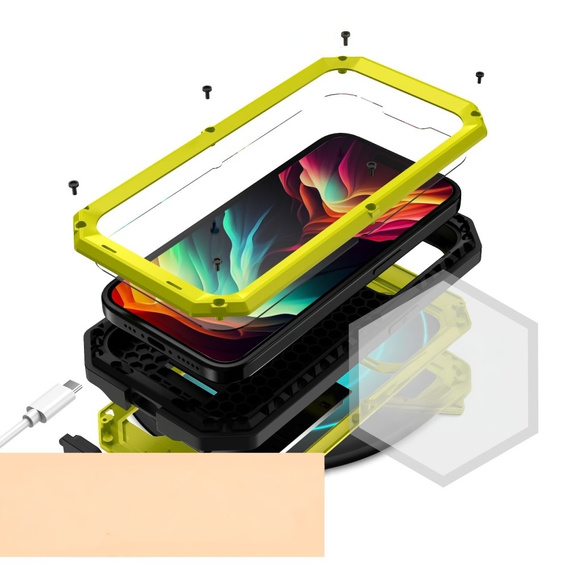 Case for iPhone 15 Pro, R-JUST CamShield Slide, armoured, yellow / black