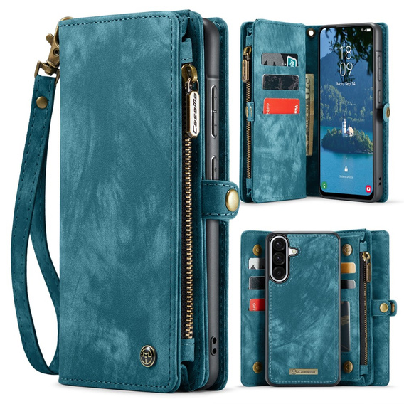 CASEME case for Samsung Galaxy A56 5G, Retro Leather Wallet, with strap, green