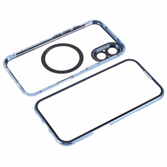 Magnetic Dual Glass MagSafe case for iPhone 16, blue