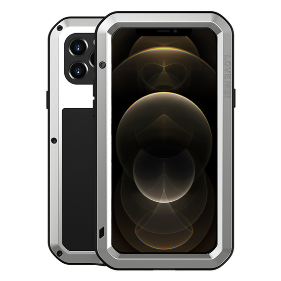 Love Mei Case for iPhone 12 Pro, armored with glass, silver