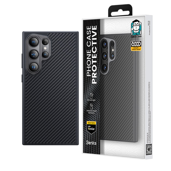 BENKS Kevlar Case for Samsung Galaxy S24 Ultra, for MagSafe, Carbon Fiber, black