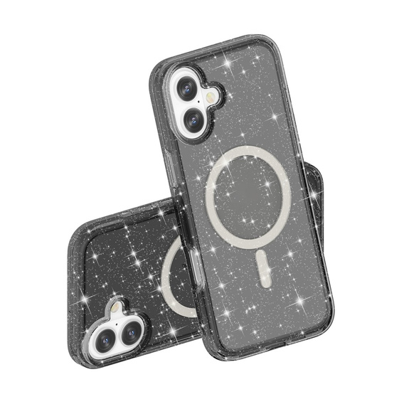 Case for iPhone 17, for MagSafe, glitter, translucent black
