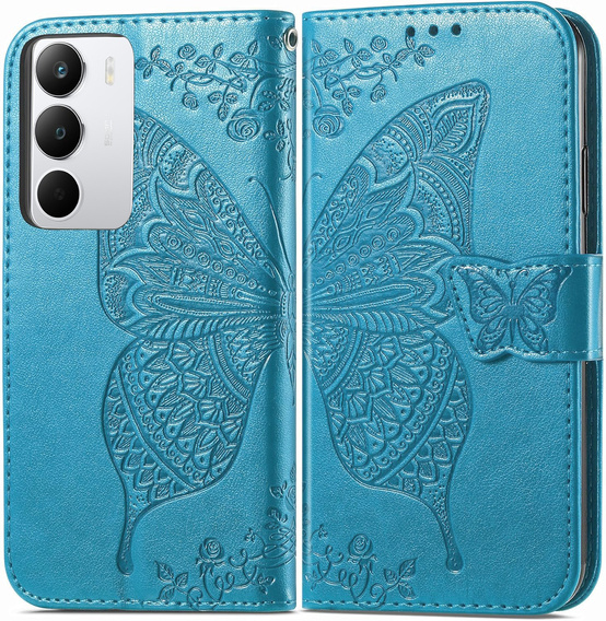 Flip case for Realme C71, Butterfly, blue
