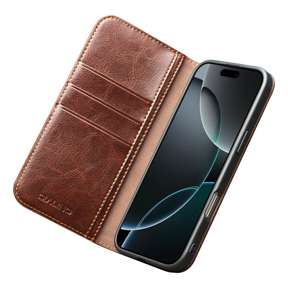QIALINO Genuine Cow Leather flip case for iPhone 17 Pro Max, brown