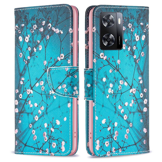 Flip case for OPPO A57 / A57s, Wallet, Sakura, blue
