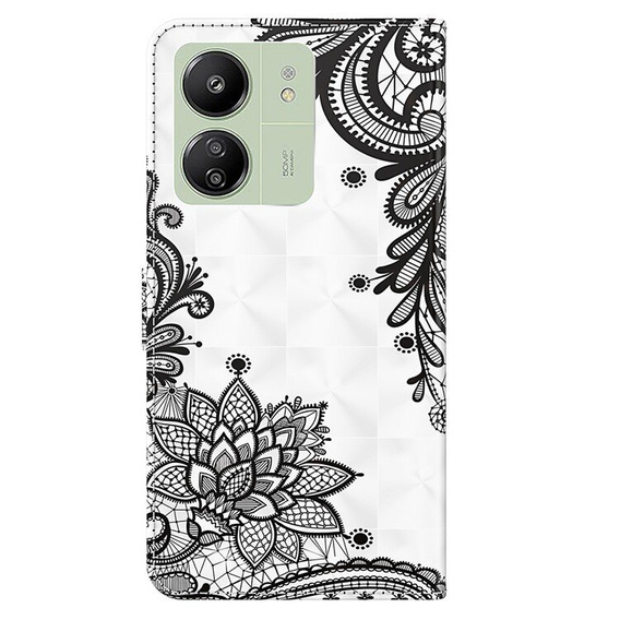 Flip case for Xiaomi Redmi 13C / Poco C65, Wallet, Lace Flower white