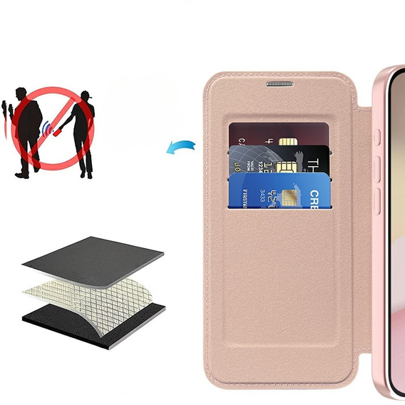 Flip case for iPhone 16E, RFID Wallet MagSafe CamShield, pink