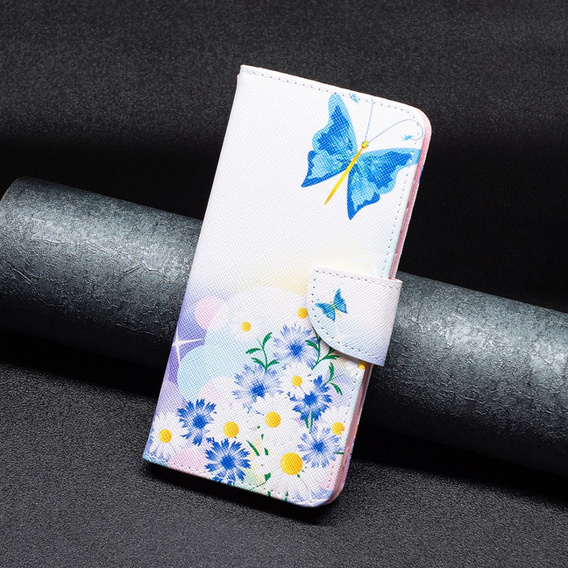 Flip case for Motorola Edge 40 Neo, Wallet, butterfly & flowers, white