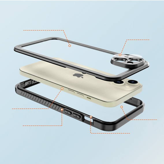 IP68 Waterproof Case for iPhone 15 Plus, Redpepper, black