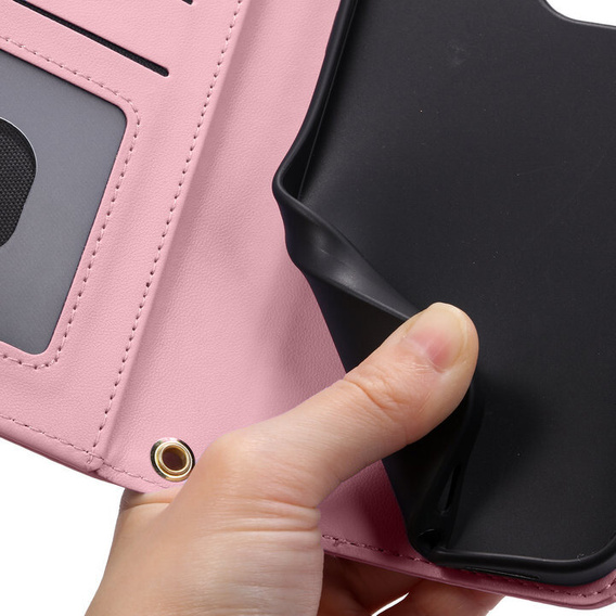Flip case for Motorola Moto G24 / G24 Power / G04, Rhombus Crossbody Leather, pink rose gold