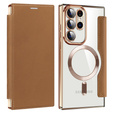 Flip case for Samsung Galaxy S23 Ultra, RFID Wallet MagSafe CamShield, brown