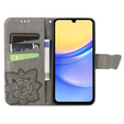 Flip case for Samsung Galaxy A15, Butterfly, grey + 9H glass  