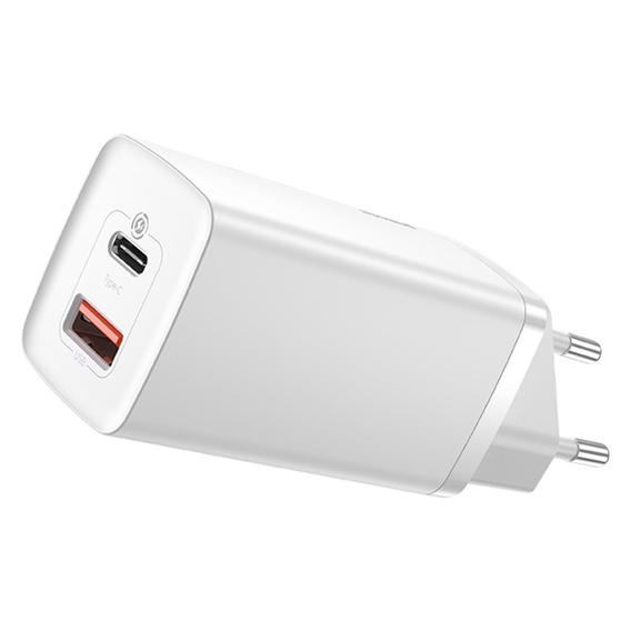Baseus GaN2 Lite 65 W USB-C + USB-A mains charger, white (EU)