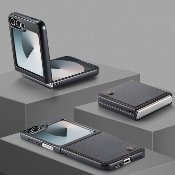 Case for Samsung Galaxy Z Flip7 FE / Z Flip6, CASEME Litchi Leather, black