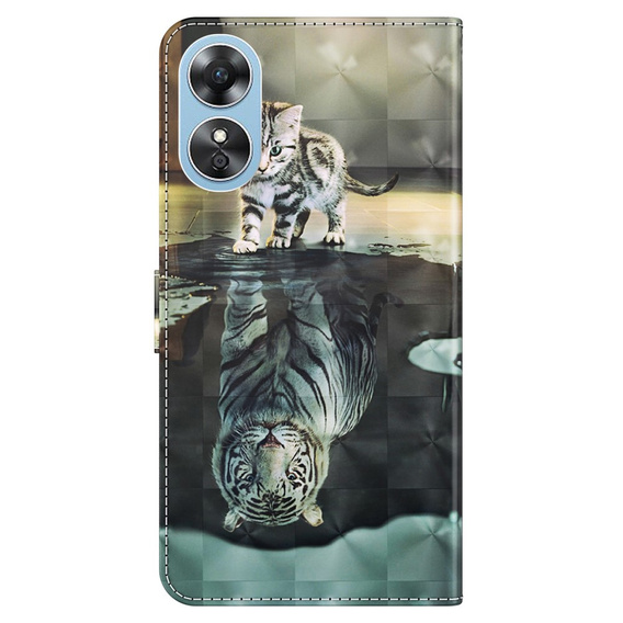 Flip case for Oppo A17, Wallet, Cat & Tiger