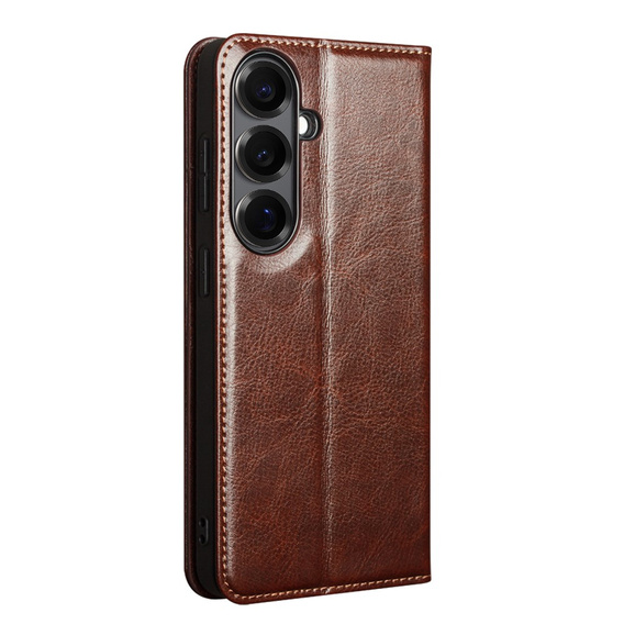 Qialino leather case with flap Wallet for Samsung Galaxy S26, brown