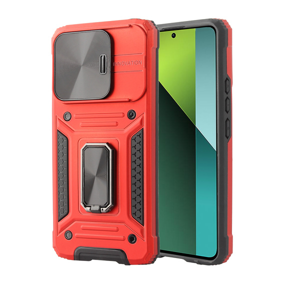Armored Case for Xiaomi Redmi Note 13 Pro 5G, CamShield Slide, red + Tempered Glass 9H