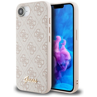 GUESS Case for iPhone 16E, 4G Metal Gold Logo, pink