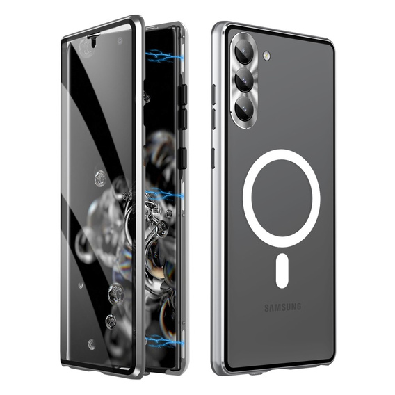 Magnetic Dual Glass MagSafe case for Samsung Galaxy S24, silver