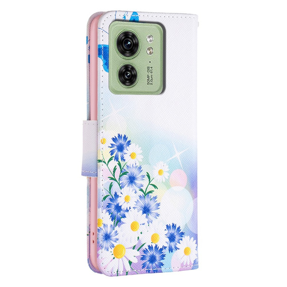 Flip case for Motorola Edge 40 5G, Wallet, butterfly & flowers, blue