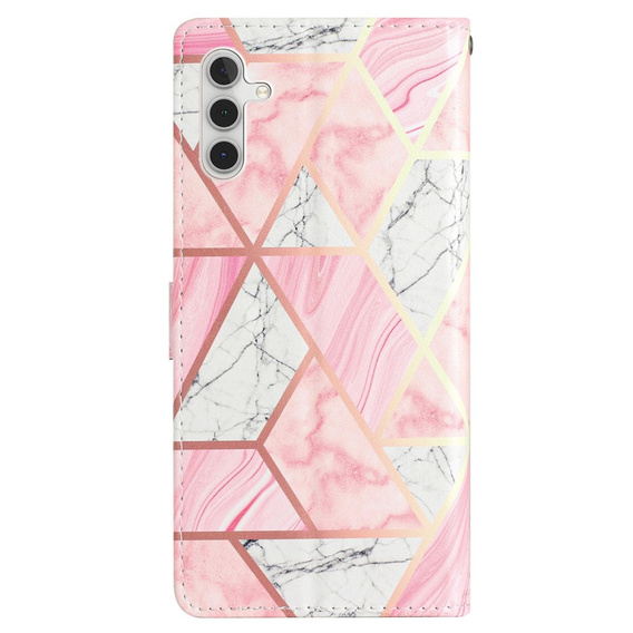 Flip case for Samsung Galaxy A25 5G, Wallet Marble, pink + 9H glass
