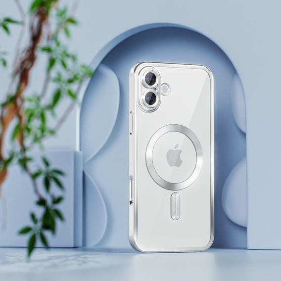 Case for iPhone 16 Plus, Electro MagSafe, silver + Screen Glass
