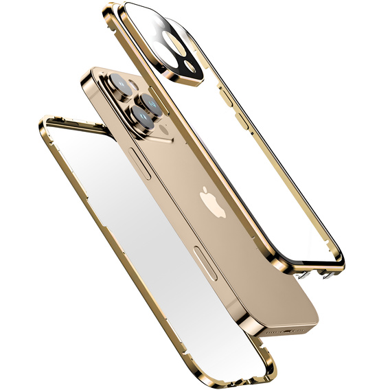 Case for iPhone 16 Pro, Magnetic Dual Glass, gold