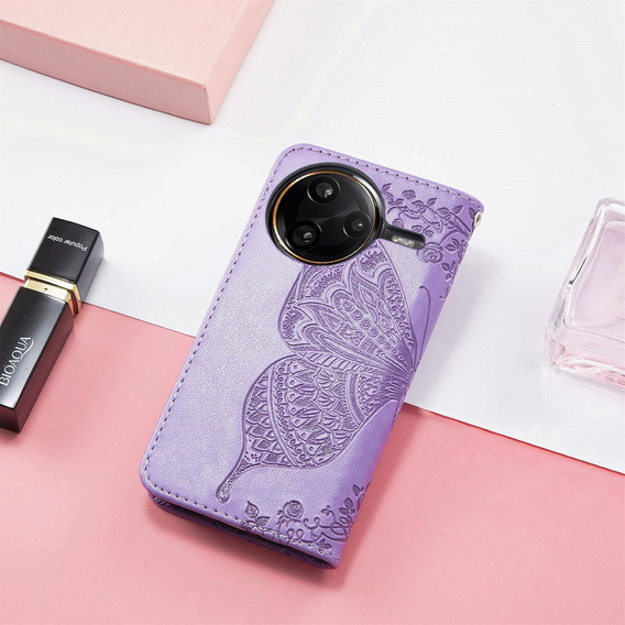 Flip case for Xiaomi Poco F7 Pro, Butterfly, purple