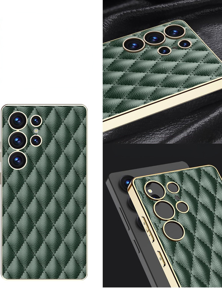 Case for Samsung Galaxy S25 Ultra, Leather Rhombus, green