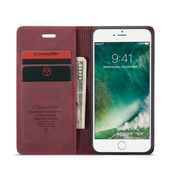 CASEME case for iPhone 7/8/SE 2020/SE 2022, Leather Wallet Case, maroon
