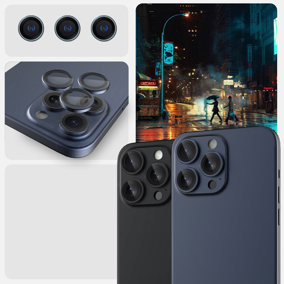 2x ERBORD OPTIK Pro Camera Tempered Glass for iPhone 16 Pro/16 Pro Max / 15 Pro/15 Pro Max/14 Pro/14 Pro Max, titanium blue