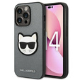 Karl Lagerfeld Case for iPhone 14 Pro Max, Saffiano Choupette Head Patch, silver