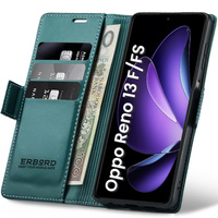 Case for Oppo Reno 13F / Oppo Reno 13FS, ERBORD Glossy Litchi, wallet with flap, green