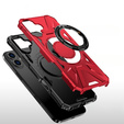 Case for iPhone 16, armored with stand and handle plate, red