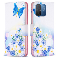 Flip case for Xiaomi Redmi 12C, butterfly and flowers, white