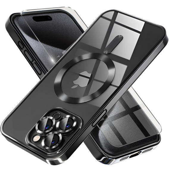 Case for iPhone 15 Pro Max, Electro MagSafe, black + Screen Glass