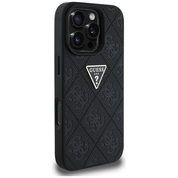 Guess Grained Hot Stamp 4G Triangle Metal Case for iPhone 16 Pro Max