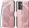 Flip case for Samsung Galaxy M55 5G, Butterfly, pink rose gold