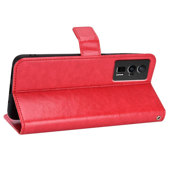 Flip case for Poco F5 Pro 5G, Crazy Horse Wallet, red