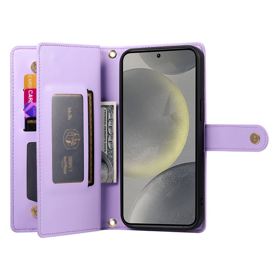Flip case for Samsung Galaxy S25+ Plus, Wallet Zipper Pocket, purple