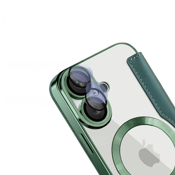 Flip case for iPhone 16, RFID Wallet MagSafe CamShield, green