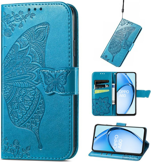 Flip case for Oppo A60, Butterfly, blue