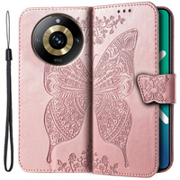 Flip case for Realme 11 Pro / 11 Pro +, Butterfly, pink rose gold