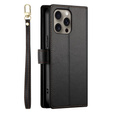 Flip case for iPhone 16 Pro Max, Wallet Zipper Pocket, black