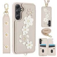 Case for Samsung Galaxy S23 FE, Leather Flower Card Slot, beige